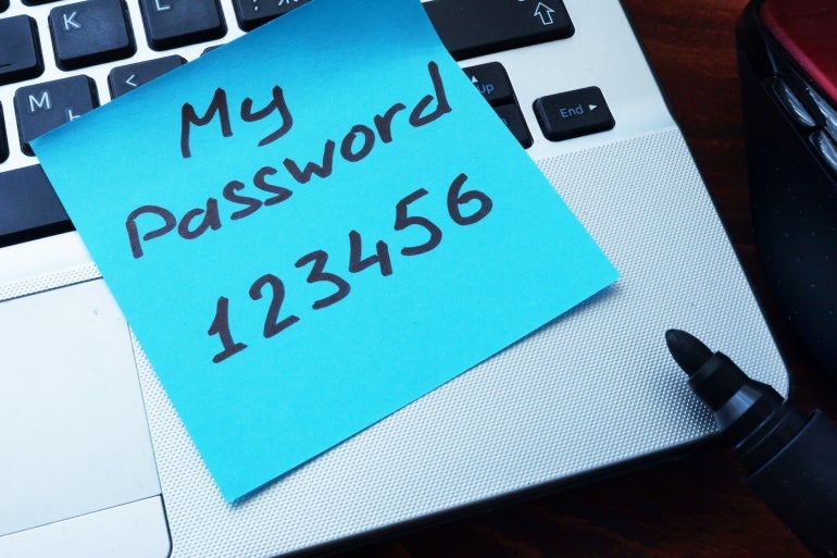 A bad password written on a paper with marker.
